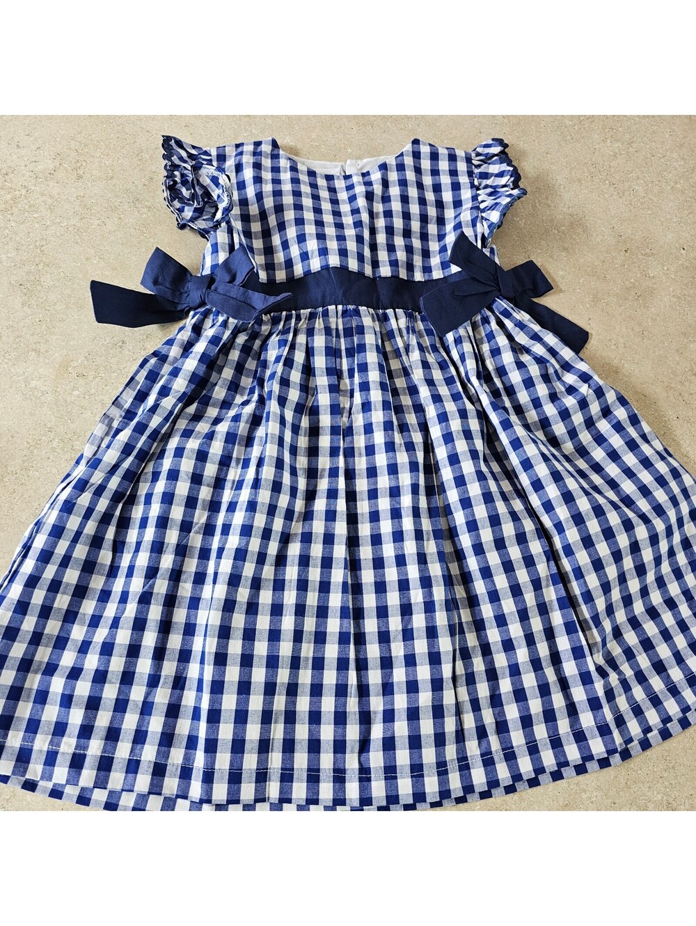 Lili Cactus Girls Blue and White Gingham Dress with Navy Bow Accents Size 4T